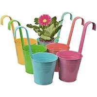 astor24 Pflanzkübel Hängetöpfe Zink (Blumentopf Garten Balkon Blumen Topf Kräutertopf Geländertopf, 6 Hängetöpfe Pastell), hochwertig verarbeitet