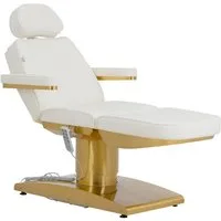 Physa Massageliege Elektrische Kosmetikliege 200 kg beheizbar 3 Motoren Kosmetikstuhl, Golden, Weiß