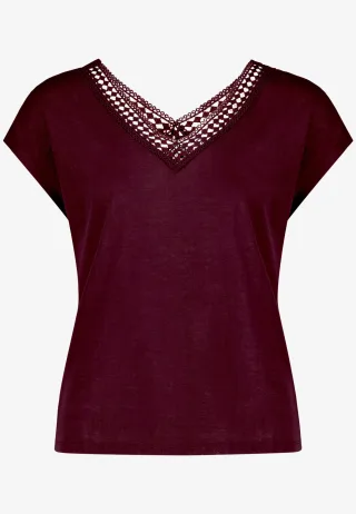 zero - T-Shirt mit Spitze dark aubergine - Gr. - 42