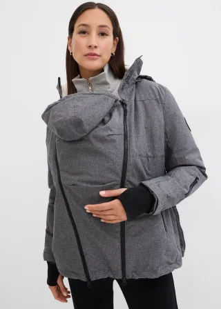 bonprix Kuschelige 3-in-1 Umstandsjacke und Tragejacke, grau, Gr.46, Kuschelig mit Teddyfleece gefütterte Jacke für die Schwangerschaft und danach