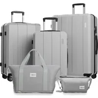 VALLSERO Trolleyset Koffer-Set( M,L,XL) Hartschalen-Koffer, Rollkoffer 5-teiliges Set, Handgepäck 4 Rollen, ABS-Material, Schwarz/Pink