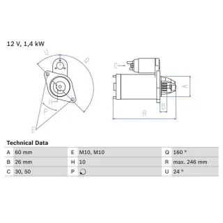 Bosch Anlasser 1,4 kW Chrysler Mercedes 3,2 0986019500