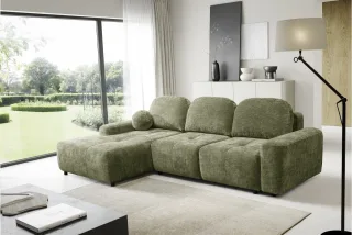 Ecksofa Schlafsofa Sofa ARGOS in Stoff Vibe Olivgrün Ottomane Links