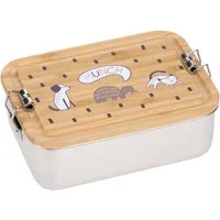 LÄSSIG Lunchbox Bamboo Happy Prints, Bambus, Edelstahl, (1-tlg), mit Holzdeckel