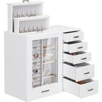 Yorbay Schmuckkasten Groß mit 8 Schubladen, Schmuckkoffer mit Glasfenster für Damen, Schmuckschatulle für Halsketten, Ringe, Armbänder, Ohrringe