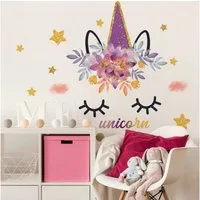 Montegoni Wandsticker Einhorn Wandsticker Kinderzimmer Unicorn Wandtattoo selbstklebend (Einzelbogen Set, 1er Set Einhorn Wandsticker), Selbstklebend, Ablösbar, Kinderfreundlich, Dekorativ
