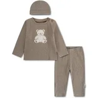 HUGGIES babywear Langarmshirt & Hose HUGN PANT SET + ATTACHMENT (Set, 3-tlg) mit Bärchenapplikation und passender Mütze
