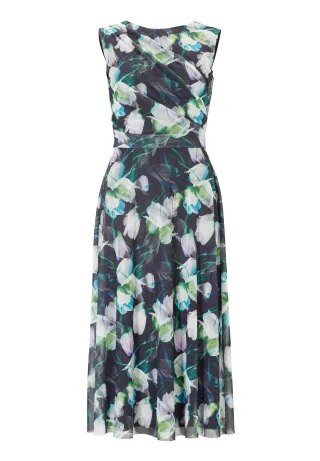 SWING - Kleid aus bedrucktem Mesh navy/multi - Gr. - 36