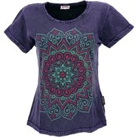 Guru-Shop T-Shirt Boho T-Shirt mit Mandaladruck, Stonewashed.. Ethno Style, alternative Bekleidung, Festival