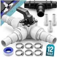 monzana Sandfilteranlage, Bypass-Set 12-teilig 3 Wege Ventil 3x Schlauchadapter Ø32/38mm