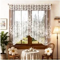 Sunicol Scheibengardine Spitze Halbtransparent Bistrogardine Kurzstores Blume Besticke, 160 x 100 cm Weiß Modern Kurze Vorhänge für Wohnzimmer und Küche