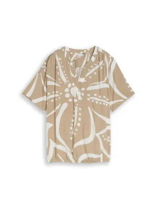 Tom Tailor - Bluse mit Muster big olive white flower print - Gr. - 36