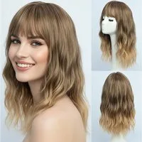 LuxusKollektion Kunsthaarperücke Perücke Mittellang Gewellt Pony Blond Locken 40 cm Ombre Blonde