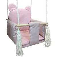 Pamek Einzelschaukel Suße Kinderschaukel Babyschaukel mit Gurt Schaukel Holz Geschenk, Dicke Metallringe zum aufhängen.