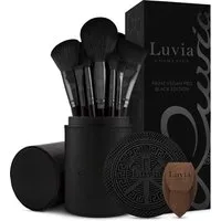 Luvia Cosmetics Kosmetikpinsel-Set PRIME VEGAN PRO - BLACK, 15 tlg., Mit 12 Pinseln aus Nurai-Haar, Schwamm und Reinigungsmatte, vegan.