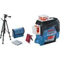 Linienlaser GLL 3-80 C Professional + Baustativ BT 150, Kreuzlinienlaser blau/schwarz, mit roten Laserlinien, ohne Akku