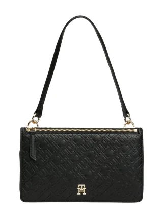 Tommy Hilfiger - Schultertasche mit Lack-Finish schwarz - Gr. - OS