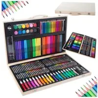 VERK GROUP Malstift Artist Malset Zeichen & Malkoffer 180-teilig im tragbaren Holzkoffer -