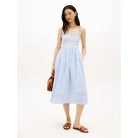 Tommy Hilfiger Sommerkleid SWIMSHOP SEERSUCKER SMOCKED DRS mit schmalen Trägern zum Binden, Midi-Länge