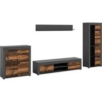 OTTO home Wohnwand AOSTA, Breite 330cm, 4-teilige Wohn-Kombination, (4-St., bestehend aus: Highboard, Lowboard, Wandboard, Vitrine), Wohnwand, Kombination, Anbauwand, Möbel Set, Schrankwand, Möbel Kombi