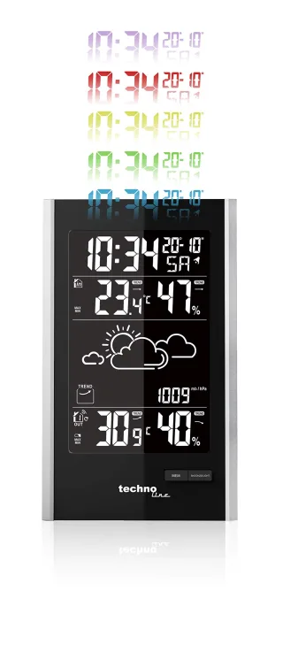 Technoline WS9060 inkl. USB Anschnluss zum Laden von mobilen Endgeräten Wetterstation mit fabigen LED´s Farbe wählbar aus einer Vielzahl an hinterlegten Farbvarianten Kunststoff