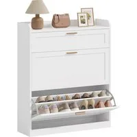 MSMASK Schuhschrank mit 2 Klappen, 24 x 80 x 104 cm Weiß