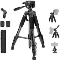 Neewer TP56 Basics Kamera Stativ, 188cm Tripod mit Handyhalterung Dreibeinstativ (leichtes, tragbares Reisestativ aus Aluminium mit 3 Wege Neigekopf)