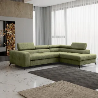 Ecksofa Schlafsofa AMADEO Stoff Anafi Limettengrün Ottomane Rechts