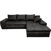 luma-home Ecksofa 18013, mit Bettfunktion B266/T186/H90 cm, Ottomane rechts, Federkern im Rücken, Wellenunterfederung,Bettkasten, Mikrofaser Leder-Optik Vintage Schwarz