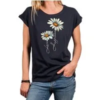 MAKAYA Print-Shirt Damen Kurzarm Top Blumen Gänseblümchen floral Blumenmuster Blümchenprint