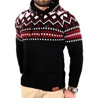 Reslad Strickpullover Reslad Herren Grobstrick Pullover Norweger Winter Kapuzenpullover (1-tlg) Strickpullover Männer Norwegermuster mit Kapuze