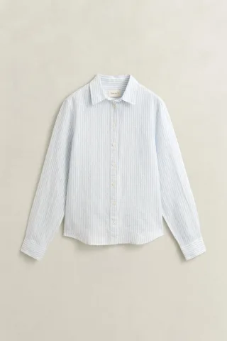 GANT - Regular Fit Leinen Bluse mit Streifen light blue - Gr. - 42