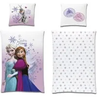 Familando Kinderbettwäsche Frozen Die Eiskönigin 135x200 + 80x80 cm aus 100% Baumwolle, Renforcé, 2 teilig, "Pink Mountain" mit Anna, Elsa und Olaf