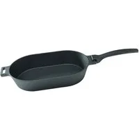 PROREGAL® Grillpfanne Gusseiserne Pfanne, oval mit abnehmbarem Griff, 36 x 19 cm