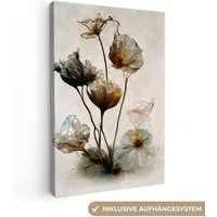 OneMillionCanvasses® Leinwandbild Vintage - Blumen - Pflanzen - Abstrakt, Fotodruck (1 St), Leinwand Canvas Wandbild, Wanddekoration 20x30 cm