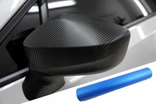 PREMIUM Spiegel Spiegelgehäuse Kappe Design Folie Carbon Blau viele Fahrzeuge