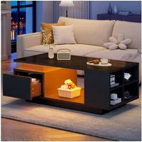 Merax Couchtisch hochglanz Sofatisch Beistelltisch mit LED-Beleuchtung (1-St), Wohnzimmertisch mit Schublade & seitlichem Stauraum, 100x50x36cm