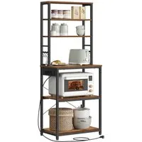 VASAGLE Standregal Küchenregal, Mikrowellen-Regal, 6 Haken, 6 Ablagen, 40 x 60 x 167 cm, mit Steckdosen, Stahlrahmen, für Küche