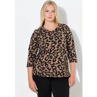 Ulla Popken T-Shirt Shirt Leomuster V-Ausschnitt 3/4-Ärmel