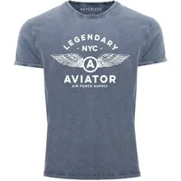 Neverless Print-Shirt Herren Vintage Shirt Legendary NYC Aviator Air Force Luftwaffe Flügel mit Print