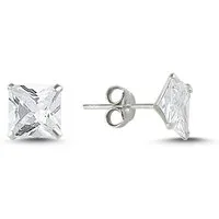 Karisma Schmuck Paar Ohrstecker Sterling Silber 925 Rechteck Zirkonia Weiss Diamant, Damenschmuck Herrenschmuck