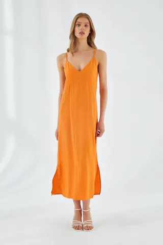 V-Ausschnitt Schlitz-Midikleid