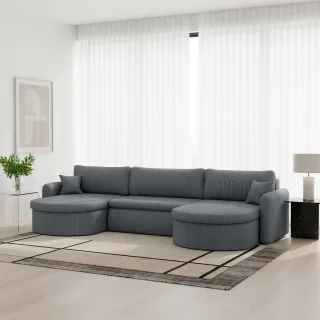 Wohnlandschaft Sofa mit Schlaffunktion FELIZ Stoff Poso Grau