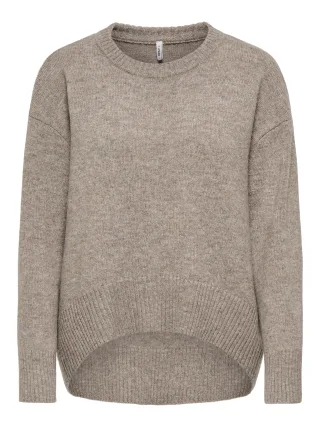 ONLY - ONLALIVIA LS HIGH-LOW O-NECK NOOS KNT Taupe Gray - Gr. - M