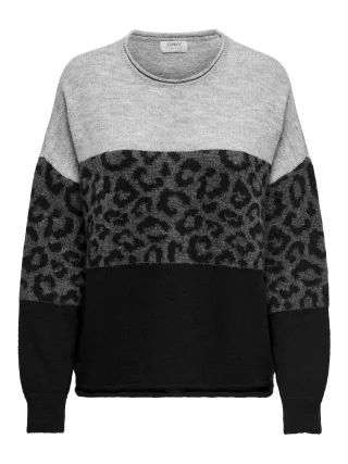 ONLY - ONLJADE ANIMAL LS O-NECK KNT NOOS light grey melange - Gr. - XS