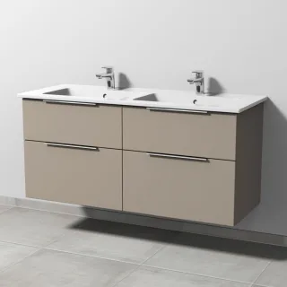 Sanipa 3way Keramik-Set Venticello Keramik-Doppelwaschtisch und Unterbau mit 4 Auszügen, Sandgrau-Ma UF32867