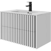 UEV Waschtisch Waschbecken mit Unterschrank set Badmöbel Gäste-WC (mit Wasserhahn und Pop-up-Ablassventil, Soft-close Schubladen,Waschbeckenunterschrank mit 2 Schubladen), Badezimmmer Schrank für Gäste WC, Komplett-Set Badmöbel