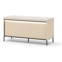 Compleo Sitzbank mit Ablagefach FLORE, Beige, Glamour-Pouf mit geriffelte Front