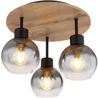 GLOBO LIGHTING Deckenleuchte MOITAS, ohne Leuchtmittel, Deckenleuchte Schwarz/Holzoptik, Rauchglas, E27