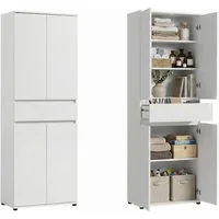 Home Collective Mehrzweckschrank Schrank 60 cm breit mit 4 Türen & Schublade mit 3 Einlegeböden 64x34x180 cm (BxTxH) Weiß